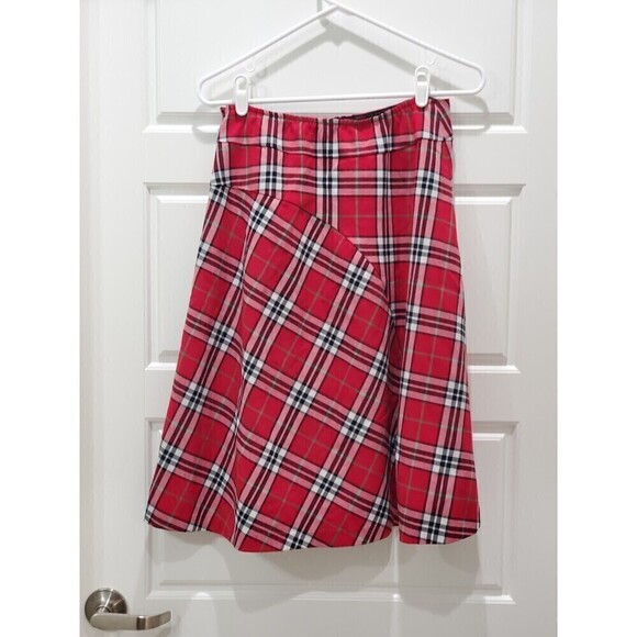 HANNA ANDERSSON A-LINE RED TARTAN PLAID FULL SKIRT SIDE ZIPPER WOMEN SIZE SMALL - Picture 4 of 13
